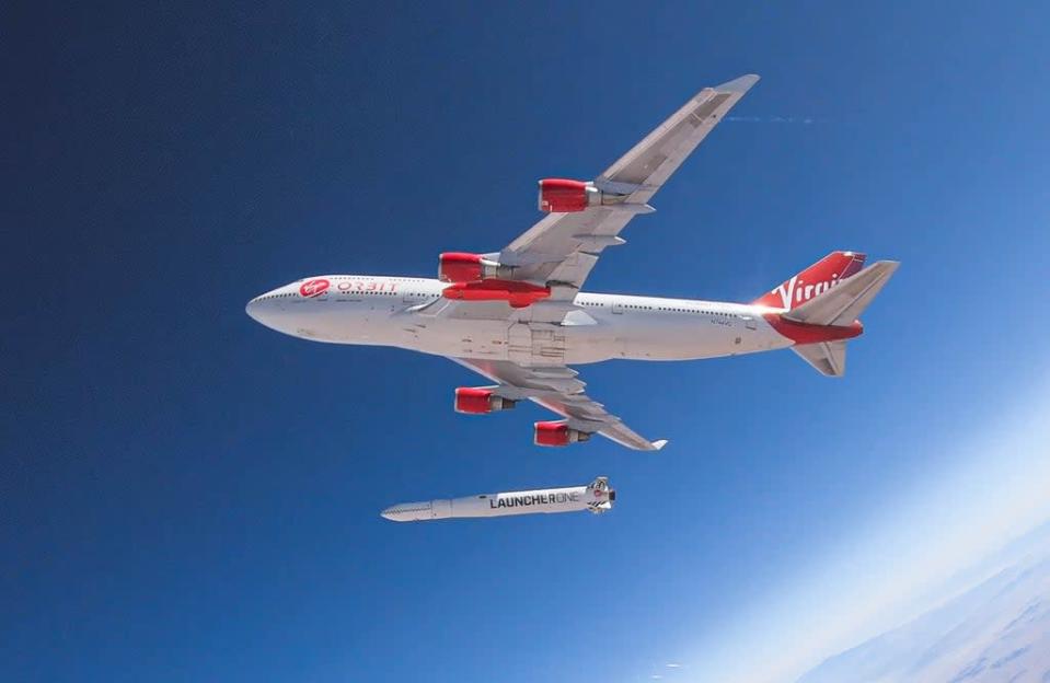 Undated handout photo issued by the Ministry of Defence of the Virgin Orbit LauncherOne. Sir Richard Branson&#x002019;s Virgin Orbit is preparing to make history on Sunday with the first orbital test flight of its LauncherOne vehicle. (PA Media)