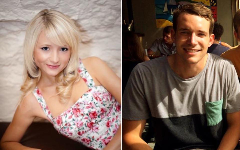 Hannah Witheridge, left, was murdered in Thailand alongside fellow backpacker David Miller, right, five years ago - AFP