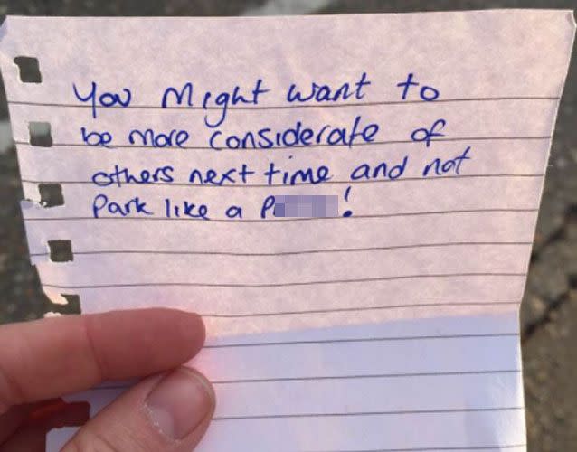 The note asked Ms Giornandi to be more considerate with her parking. Source: Facebook/ Danielle Giornandi