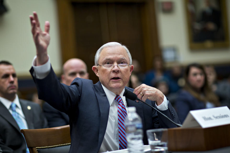 Attorney General Jeff Sessions speaks during a House Judiciary Committee hearing in Washington, Nov. 14, 2017. (Photo: Andrew Harrer/Bloomberg via Getty Images)