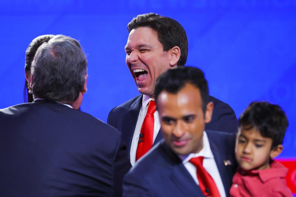 Republican presidential candidate Florida Governor Ron DeSantis on stage during the debate in Tuscaloosa, Alabama (REUTERS)