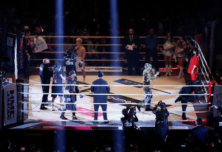 Boxing - Floyd Mayweather v Tenshin Nasukawa - Saitama Super Arena, Tokyo, Japan - December 31, 2018 Floyd Mayweather and Tenshin Nasukawa before the fight REUTERS/Issei Kato