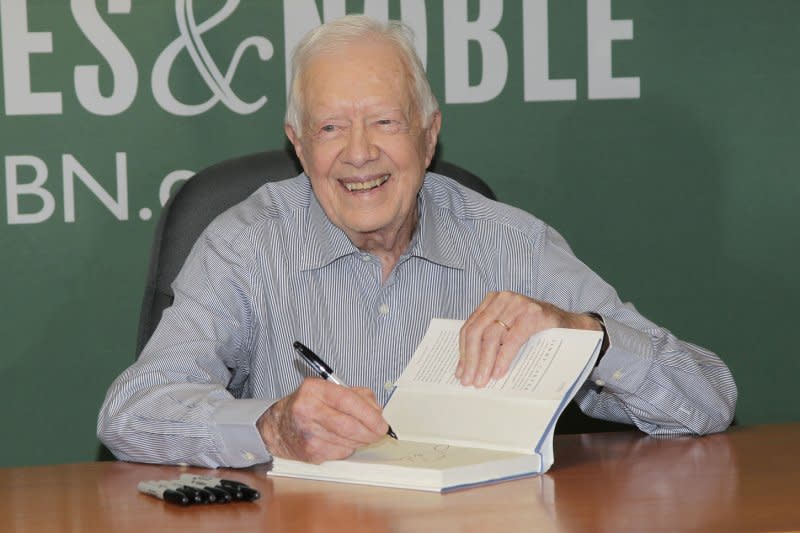 Jimmy Carter, the 39th president of the United States, turned 99 on Sunday as messages poured in wishing him a happy birthday. File Photo by John Angelillo/UPI