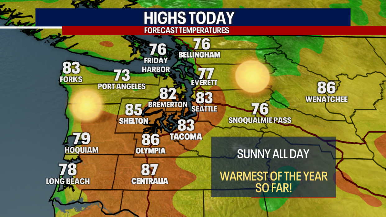 <div>Map showing forecast for Seattle and Western Washington.</div> <strong>(FOX 13 Seattle)</strong>