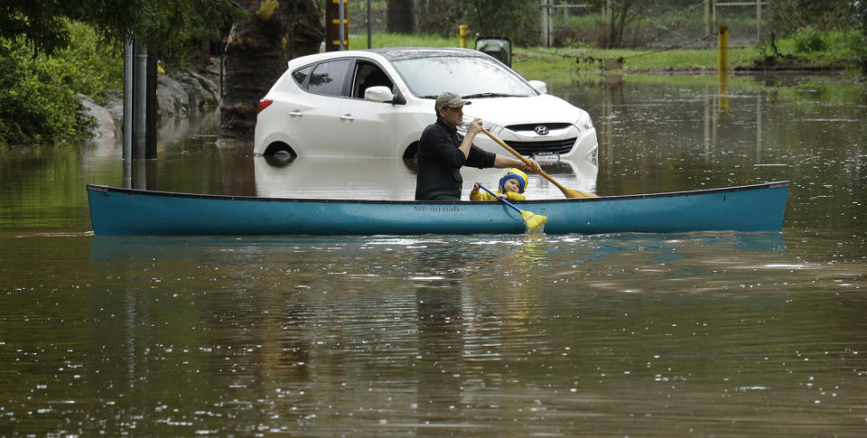 Kayaking on a flooded street