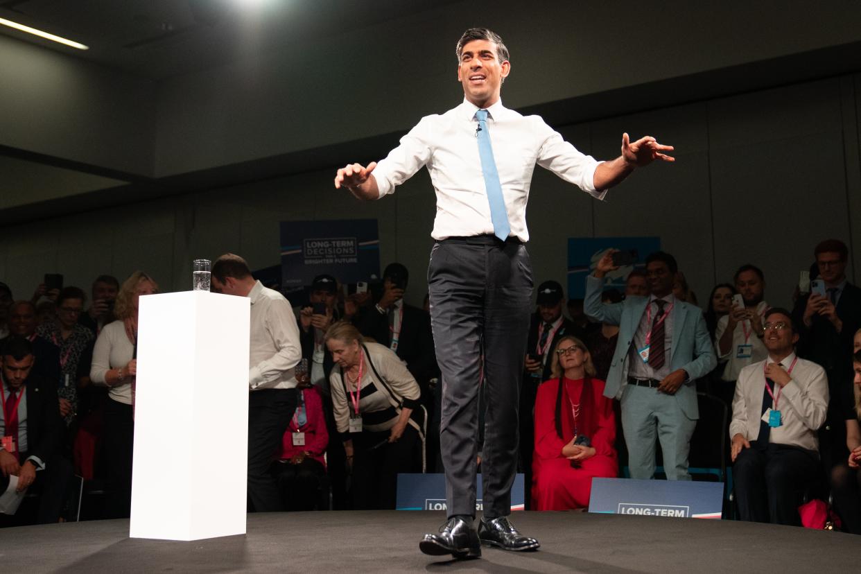 Prime Minister Rishi Sunak hosting a PM Connect for Conservative Party members  during the Conservative Party annual conference in Manchester (Stefan Rousseau/PA Wire)