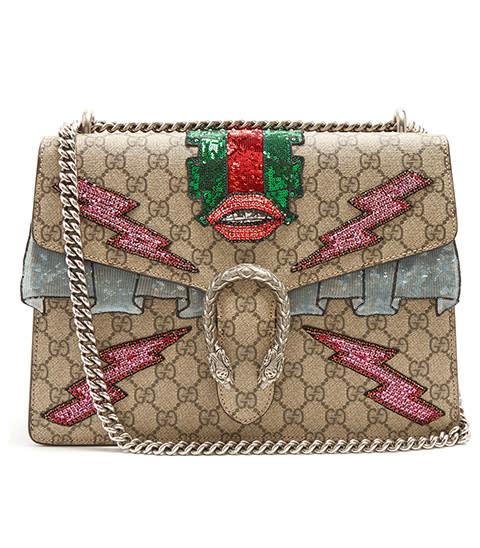<p><strong>Gucci</strong> bag, $3,980, farfetch.com</p><p><a rel="nofollow noopener" href="https://www.farfetch.com/shopping/women/gucci-dionysus-gg-supreme-embroidered-bag-item-11980177.aspx?" target="_blank" data-ylk="slk:BUY NOW;elm:context_link;itc:0;sec:content-canvas" class="link ">BUY NOW</a><br></p>