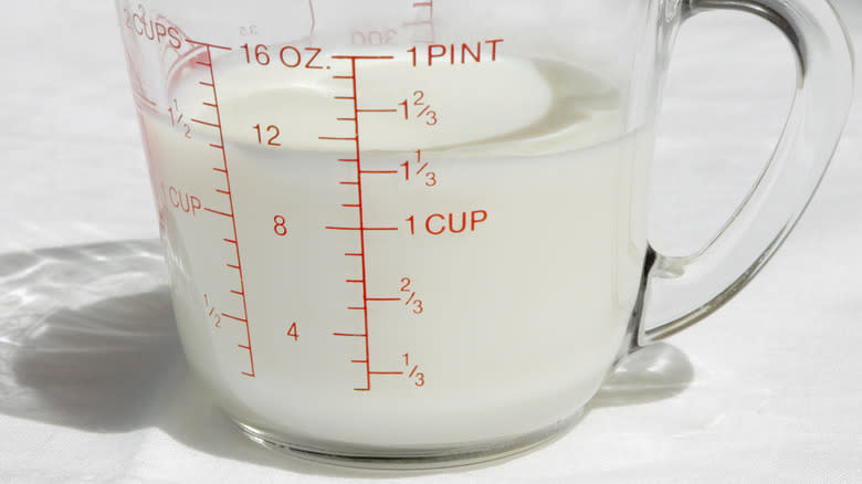 Milk in measuring cup