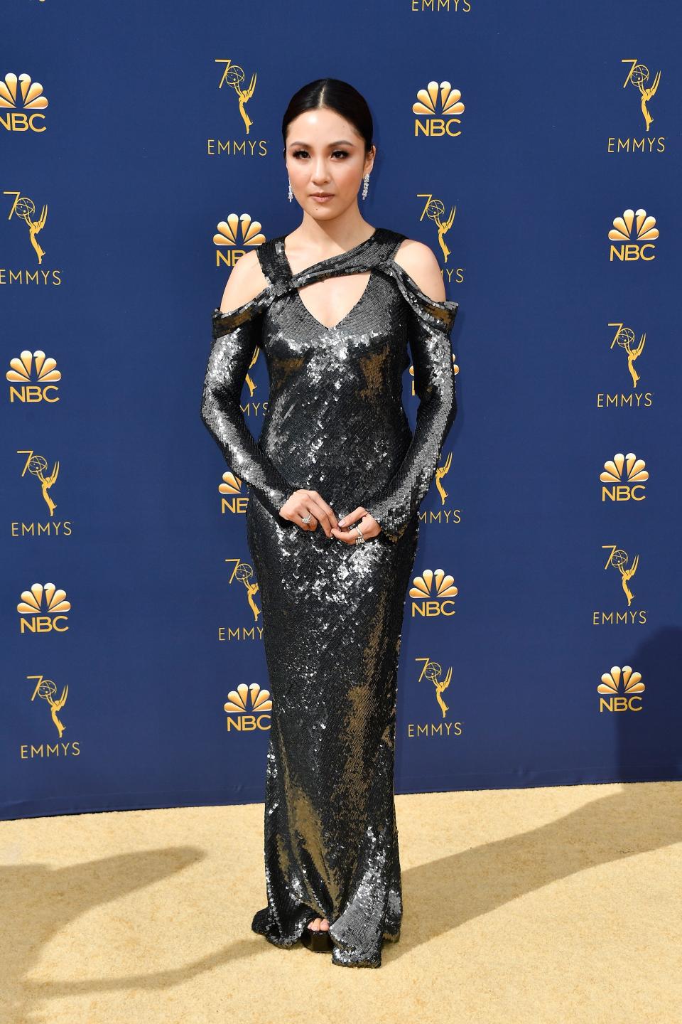 Constance Wu in Jason Wu Collection and Harry Winston jewelry