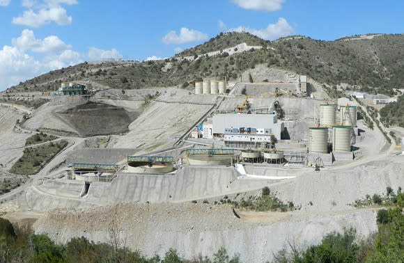 Mining site on side of a hill in an arid climate.