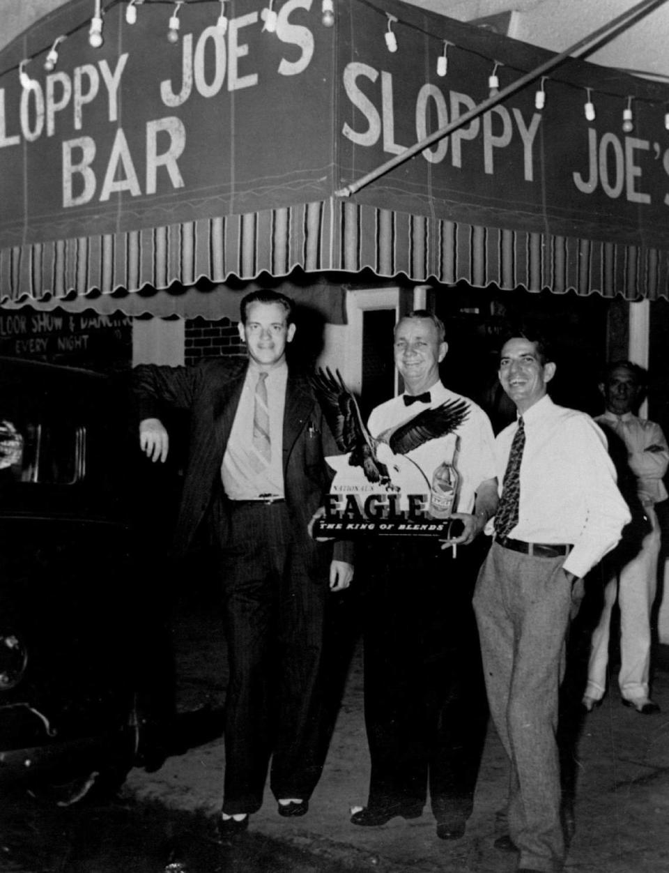 Sloppy Joe’s Bar in Key West in the the late 1930s with the original proprietor, Josie ‘Sloppy Joe’ Russell, center. Russell was immortalized by Nobel Prize winning author, Ernest Hemingway, as the protagonist Harry Morgan in the classic “To Have and Have Not. The original Sloppy Joe’s location is now Captain Tony’s Saloon.