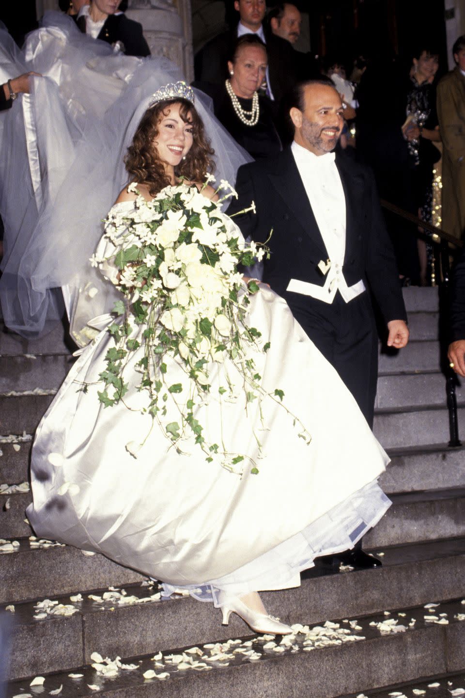 <p>Mariah Carey donned Vera Wang for her wedding to Sony Music CEO Tommy Mottola in 1993.</p>