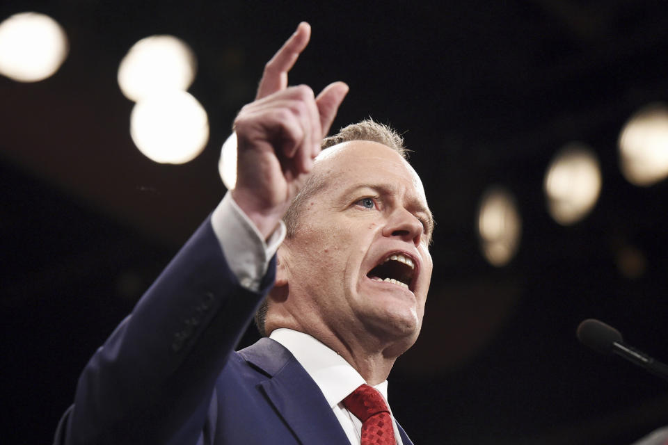 In this June 19, 2016, file photo, Australia's opposition Labor Party leader Bill Shorten speaks in Sydney. Shorten, an outspoken critic of U.S. President Donald Trump, is the favorite to become Australian prime minister. Shorten’s party, the center-left Labor Party, has led the conservative coalition in most opinion polls in the last three years. (Mick Tsikas/Pool Photo via AP, File)