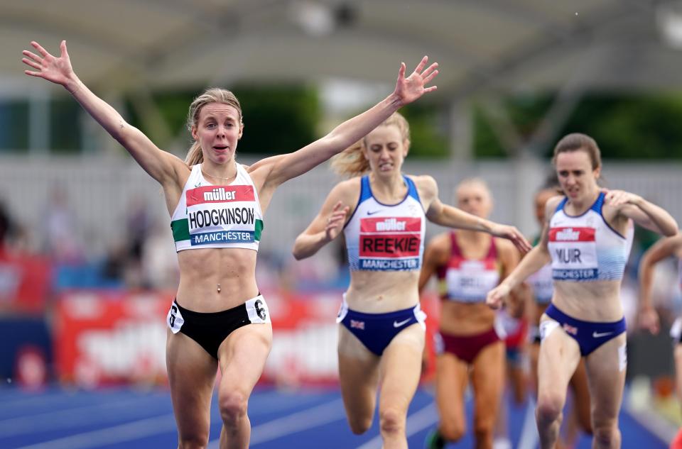 Great Britain’s Keely Hodgkinson beat Jemma Reekie and Laura Muir to the British 800m title. (Martin Rickett/PA) (PA Wire)