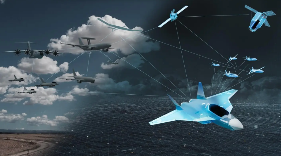 An Airbus concept showing an NGF connected via satellite-based Combat Cloud to <u>Remote Carriers</u>, as well as a variety of legacy combat and support platforms. <em>Airbus</em>
