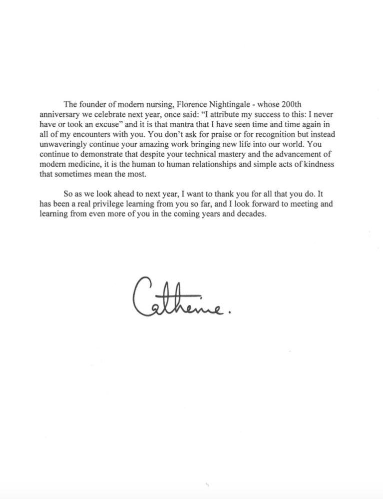 Kate Middleton's letter for International Year of the Nurse and Midwife (part two). | Catherine, Duchess of Cambridge letter to midwives