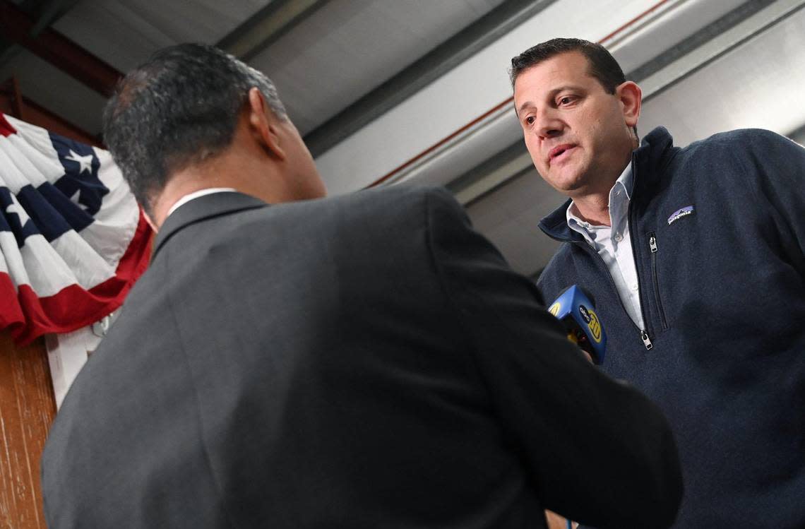 David Valadao, candidate for the 22nd Congressional District, is interviewed at his election night gathering Tuesday, Nov. 8, 2022 near Hanford.