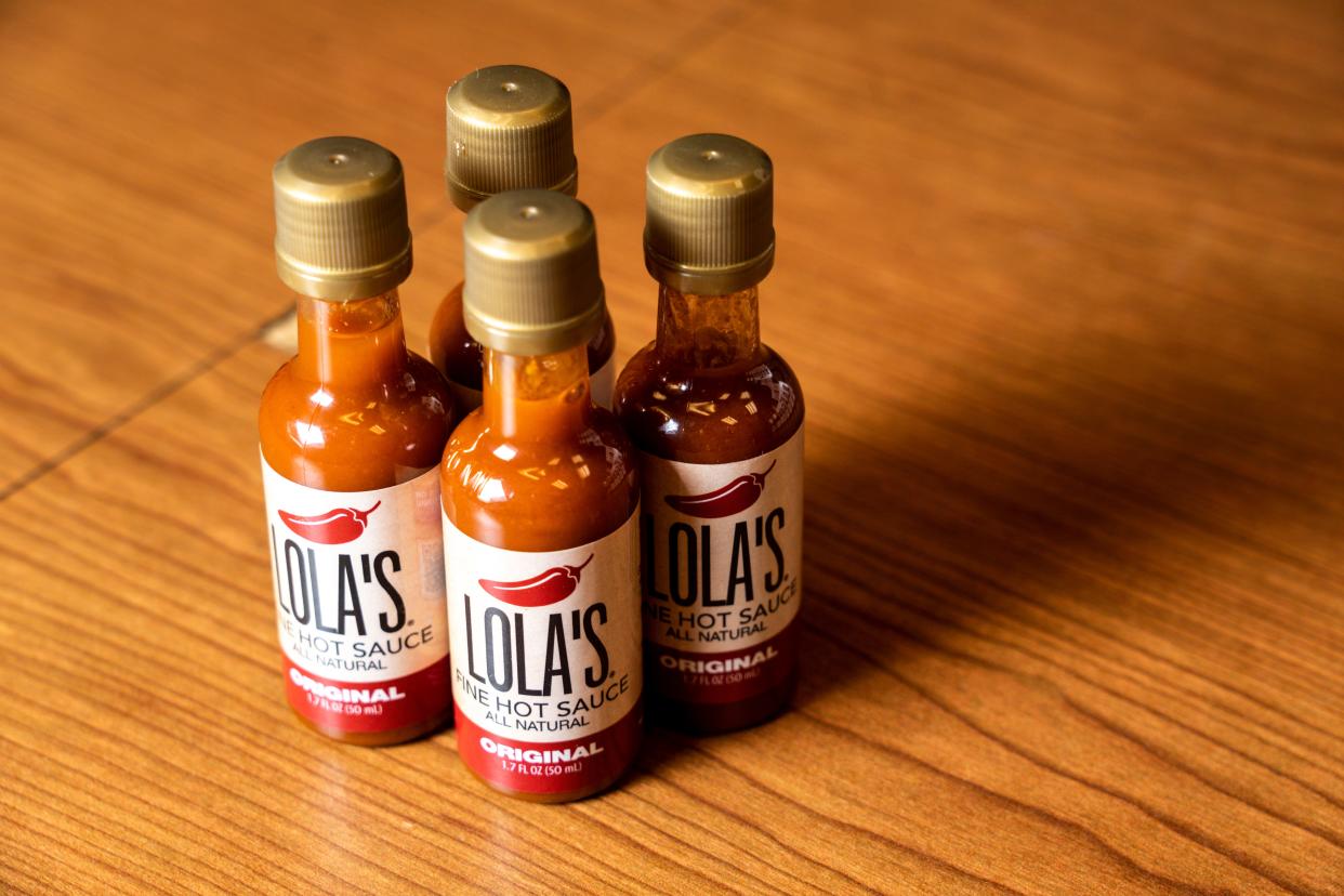 Mini bottles of Lola's Fine Hot Sauce. It's now marketed all over the country.