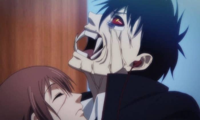 animated demon about to bite a woman