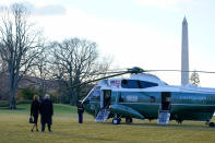 <p>The pair walk to board Marine One on the South Lawn of the White House. </p>