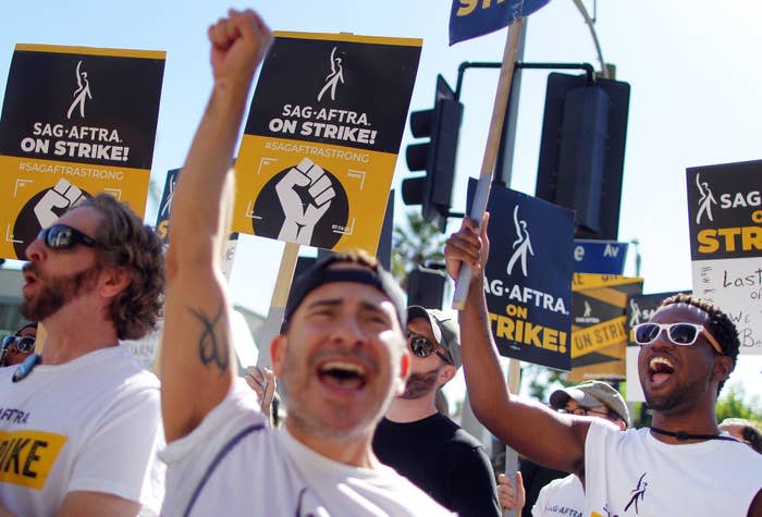 Close-up of SAG-AFTRA members on strike