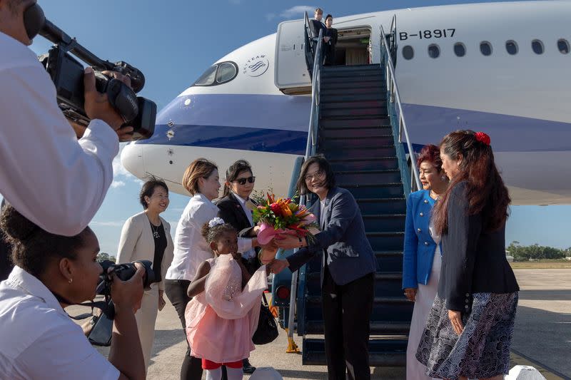 Handout of Taiwanese President Tsai Ing-wen arriving at Philip S. W. Goldson International Airport, Belize City, Belize