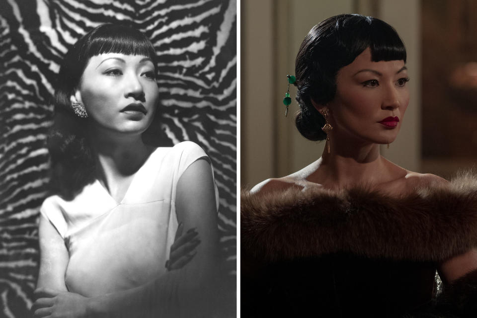 Anna May Wong circa 1930; Michelle Krusiec as Anna May Wong in 'Hollywood' | Silver Screen Collection/Getty Images; Saeed Adyani/Netflix —