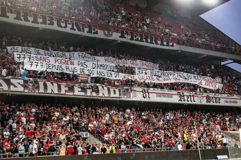 Standard's supporters pictured at the start of a soccer match between Standard de Liege and RWD Molenbeek, Saturday 02 September 2023 in Liege, on day 06 of the 2023-2024 -Credit:Photo by BRUNO FAHY/BELGA MAG/AFP via Getty Images