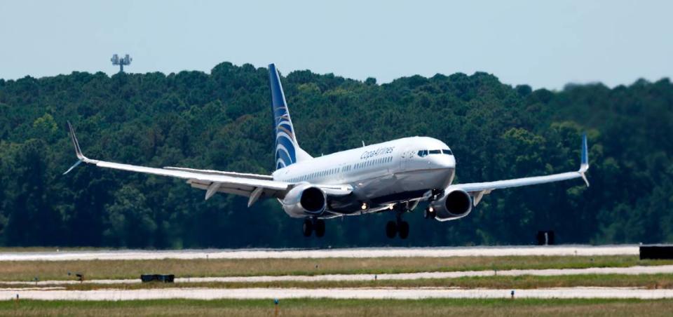 The inaugural Copa Airlines flight from Panama City, Panama to Raleigh-Durham International Airport lands at the airport Friday, June 21, 2024.