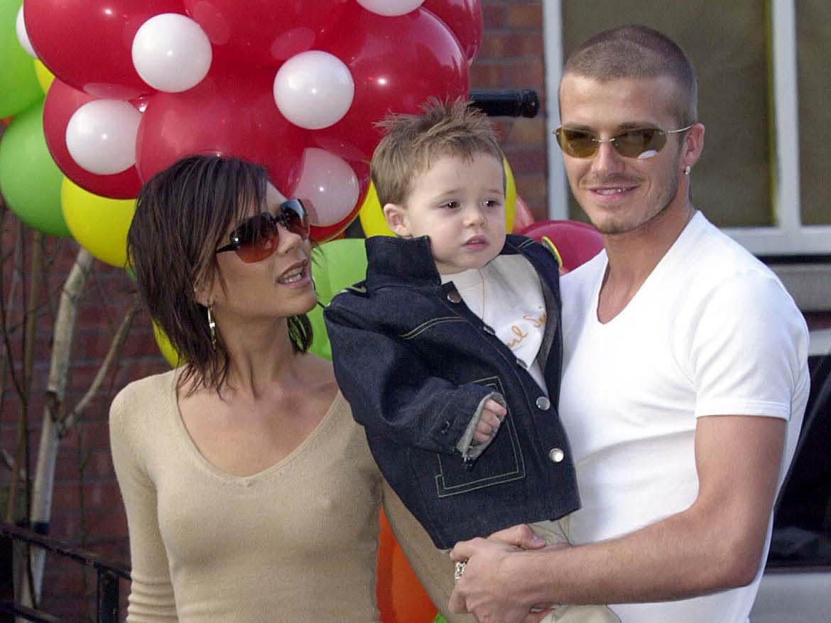 Victoria and David Beckham with their first-born son, Brooklyn.