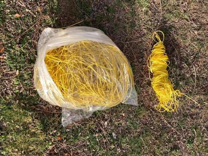 An example of the explosive shock tubing, made of plastic, that has been washing up on beaches on Cape Cod and beyond.