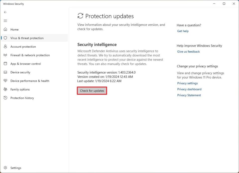 Defender antivirus check for updates