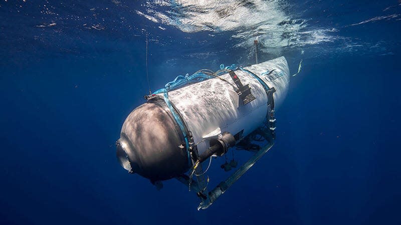 A photo of the OceanGate submarine diving. 