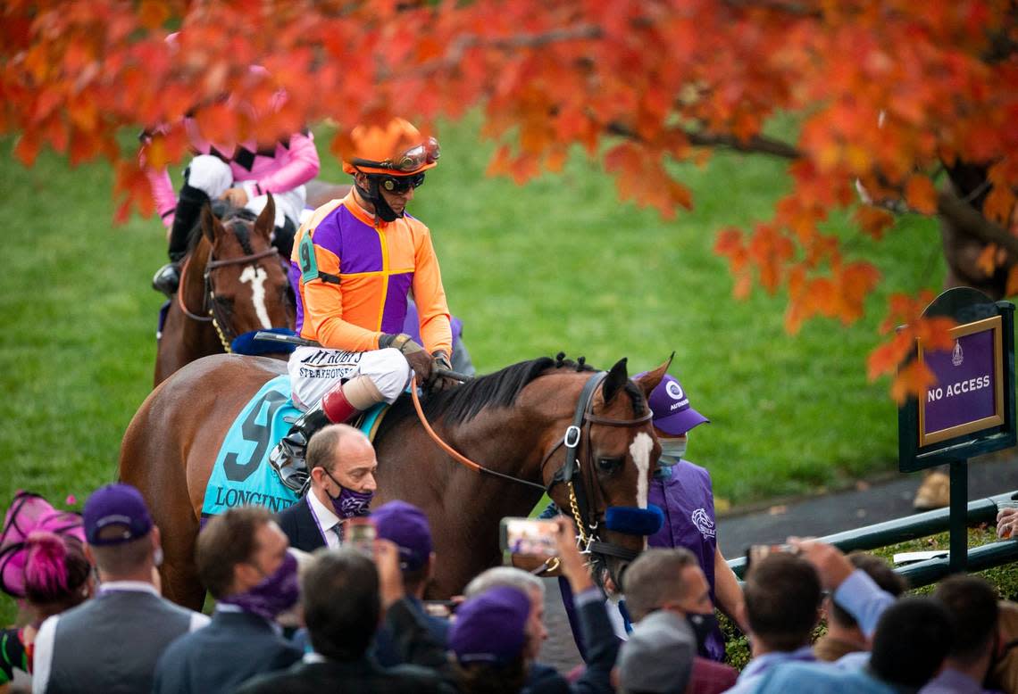 Authentic and jockey John Velazquez won the Breeders’ Cup Classic at Keeneland in 2020.