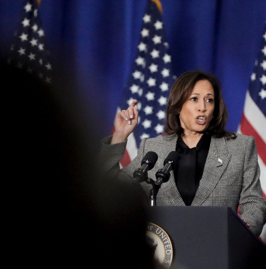 "Today in America, 1 in 3 women of reproductive age live in a state with an abortion ban." Vice President Kamala Harris said in a Jan. 22 speech in Big Bend, Wis.