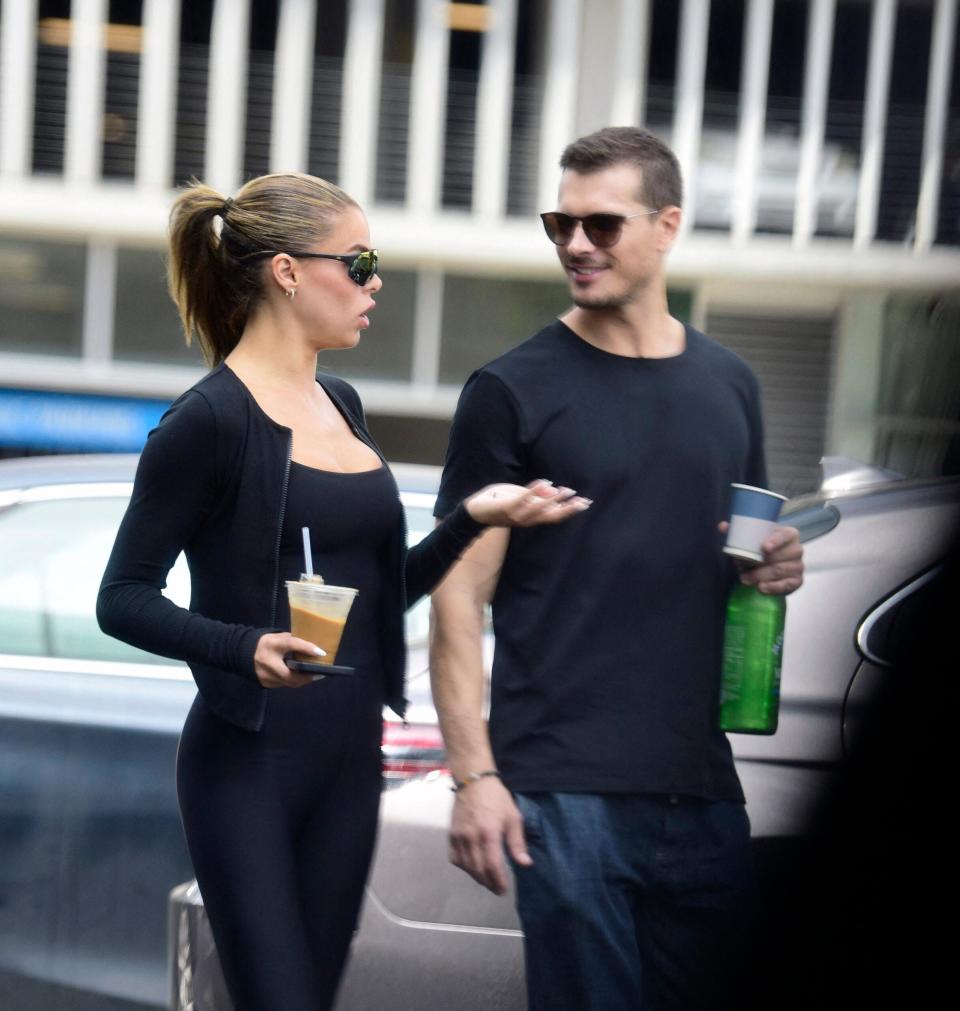 Things are heating up between Gleb Savchenko and Brooks Nader during the coffee break at the DWTS rehearsals