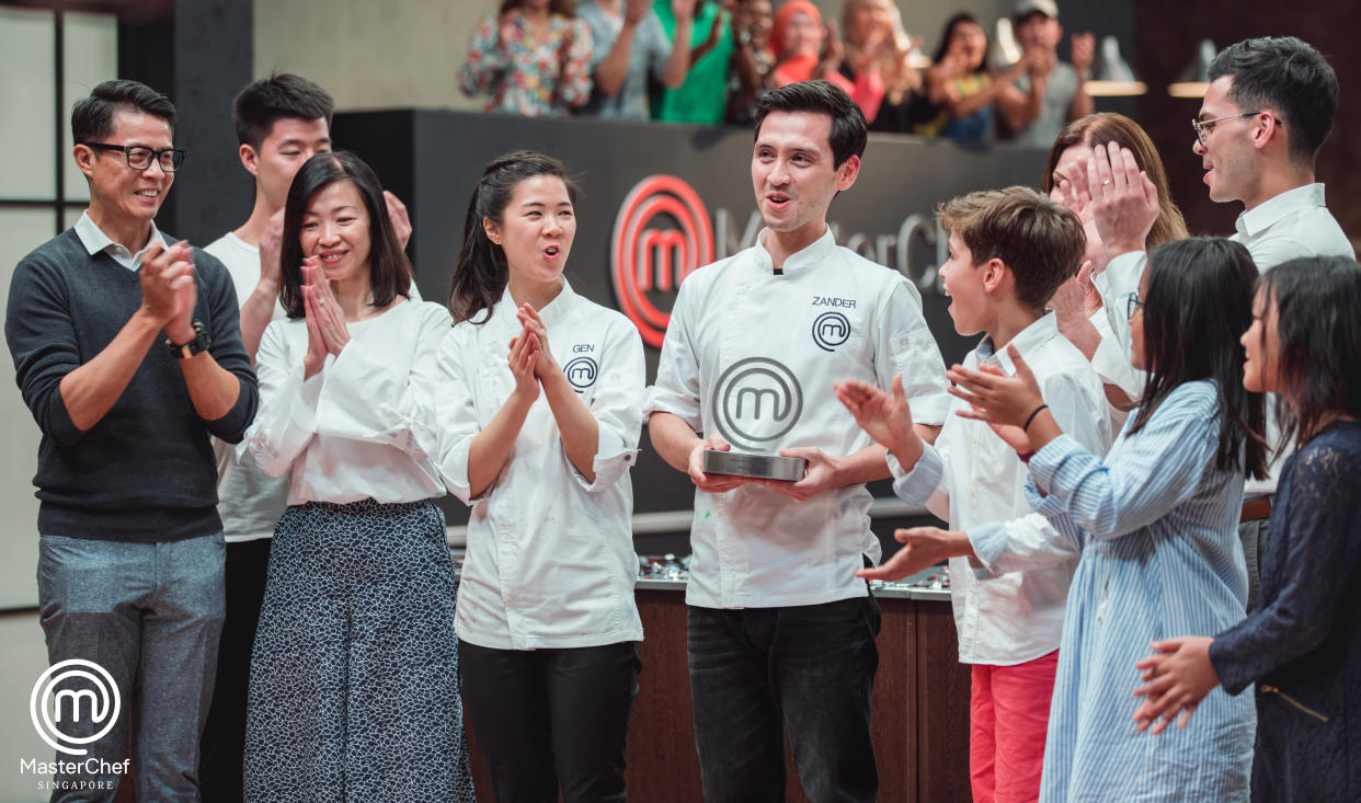 Masterchef Singapore inaugural edition winner Zander Ng being congratulated after receiving his trophy on 21 October, 2018. PHOTO: Masterchef Singapore