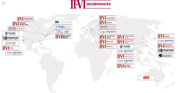 Map showing II-VI locations.