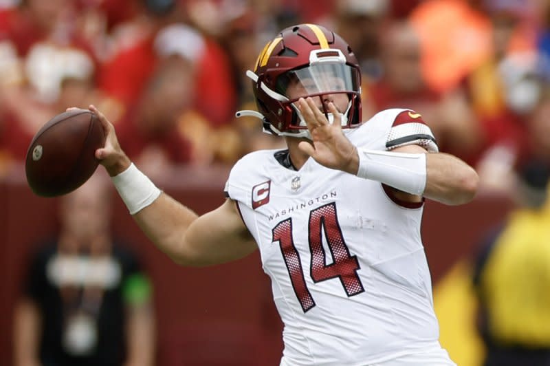 Washington Commanders quarterback Sam Howell should be in all lineups this week for fantasy football teams. File Photo by Tasos Katopodis/UPI