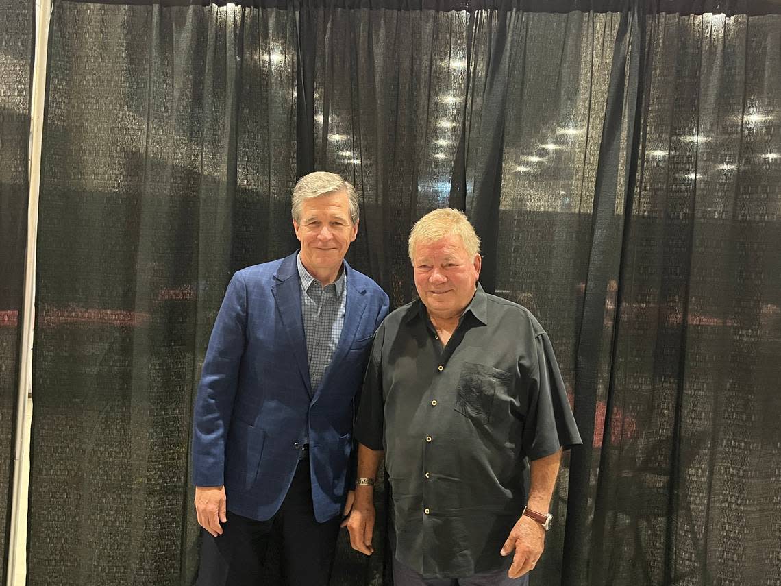 North Carolina Gov. Roy Cooper met with William Shatner at GalaxyCon in Raleigh, N.C., on July 31, 2022.