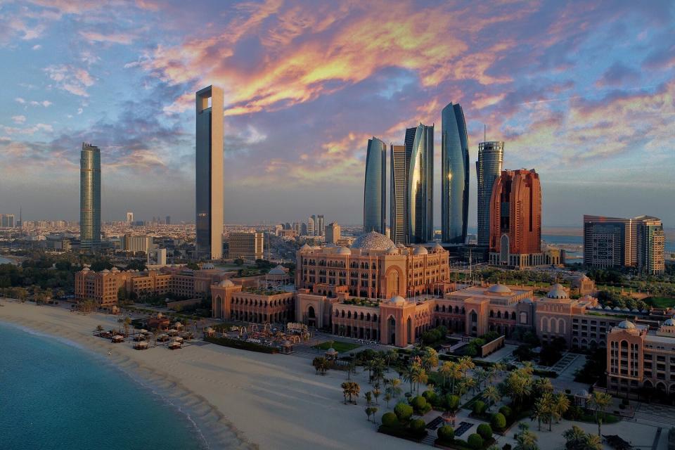 Modern Buildings In City Against Sky In Abu Dhabi, United Arab Emirates