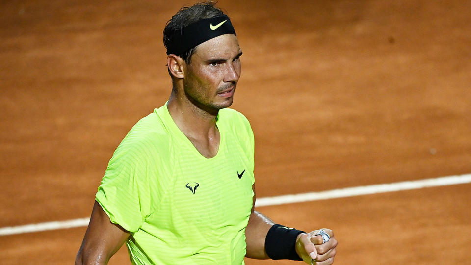 Seen here, Rafael Nadal celebrates a winning point at the Italian Open.