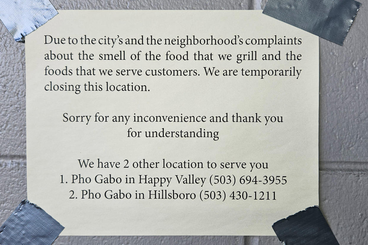 A note left at Pho Gabo's restaurant that reads: 