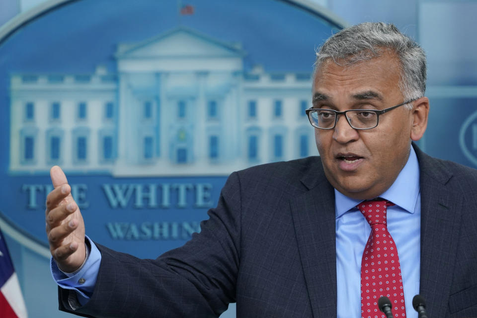 White House COVID-19 Response Coordinator Dr. Ashish Jha speaks during the daily briefing at the White House in Washington, Tuesday, April 26, 2022. (AP Photo/Susan Walsh)