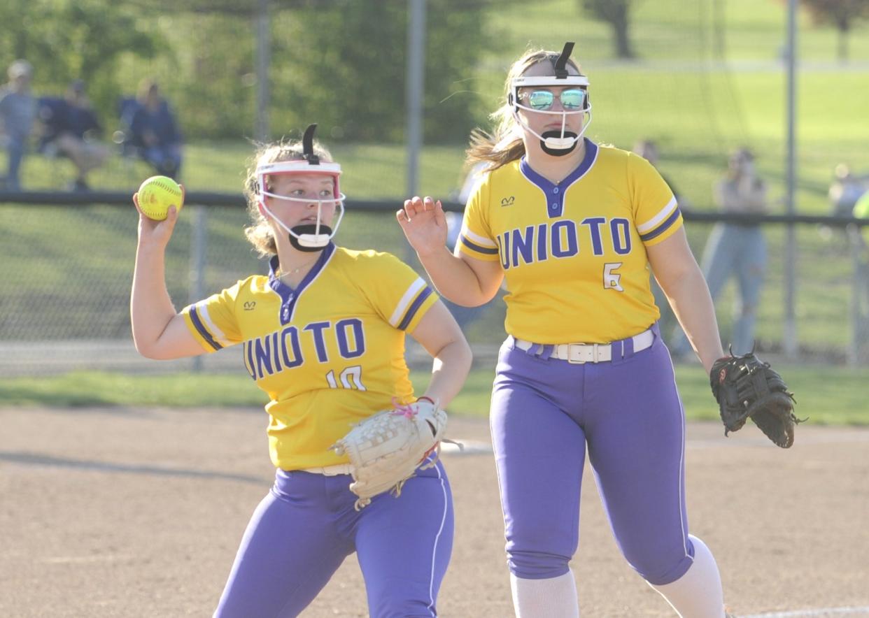 The Adena Warriors and Unioto Shermans softball teams faced off in a Scioto Valley Conference matchup at Adena Softball Field on April 15, 2024, in Frankfort, Ohio. Unioto won the game 6-2.