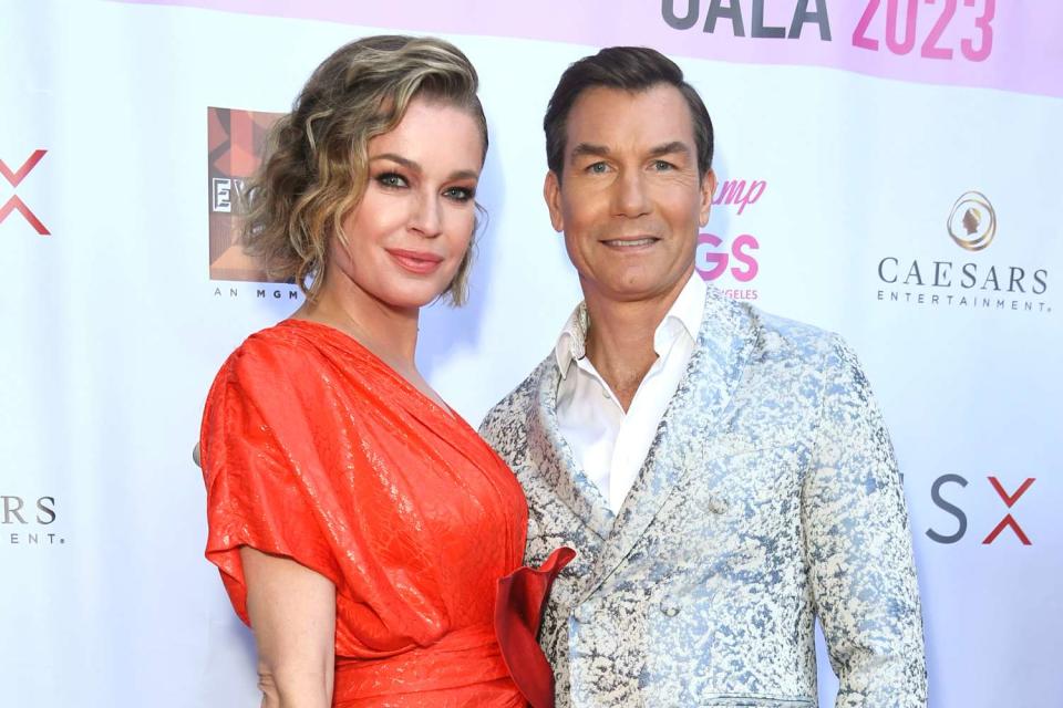 <p>JC Olivera/Getty </p> From Left: Rebecca Romijn and husband Jerry O