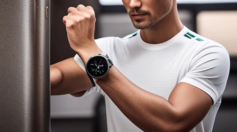  huawei watch 4 on wrist of man in white t shirt 