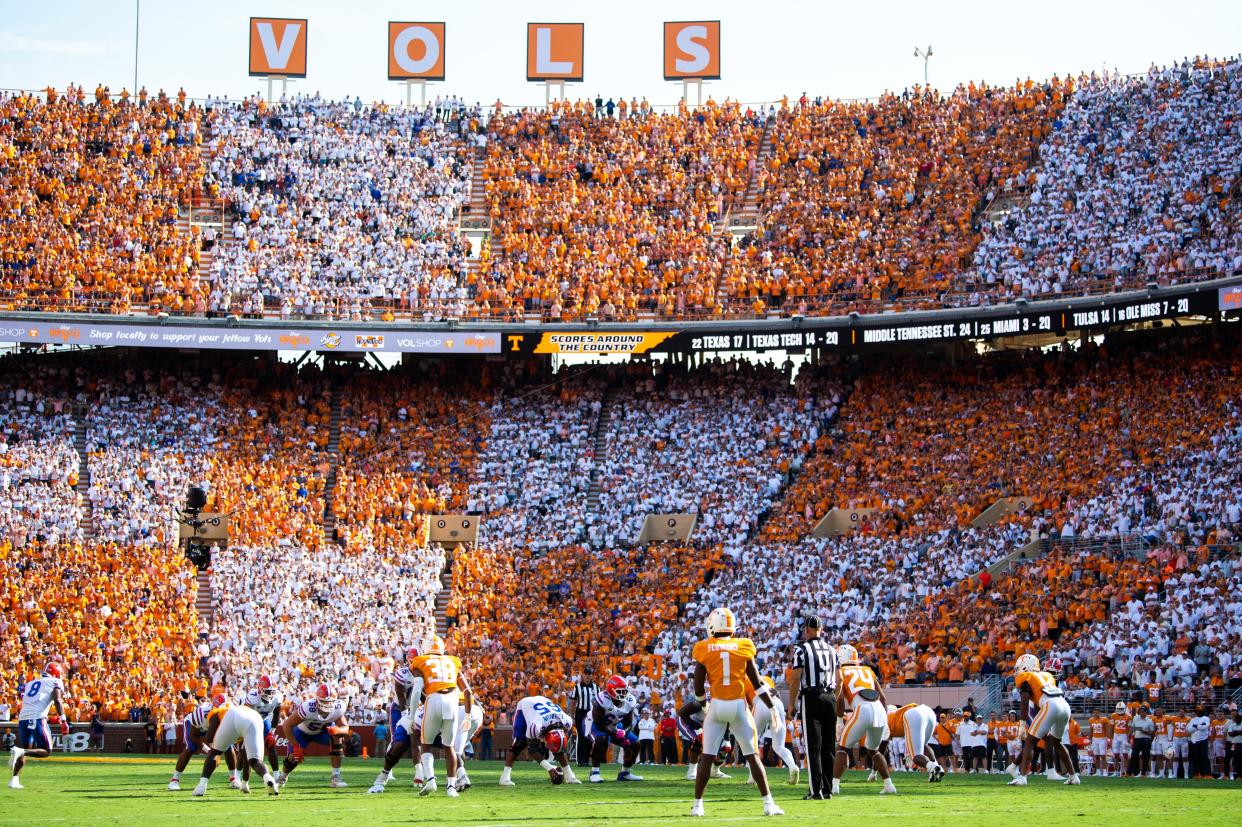 Checker Neyland during TennesseeÕs football game against Florida in Neyland Stadium in Knoxville, Tenn., on Saturday, Sept. 24, 2022. 