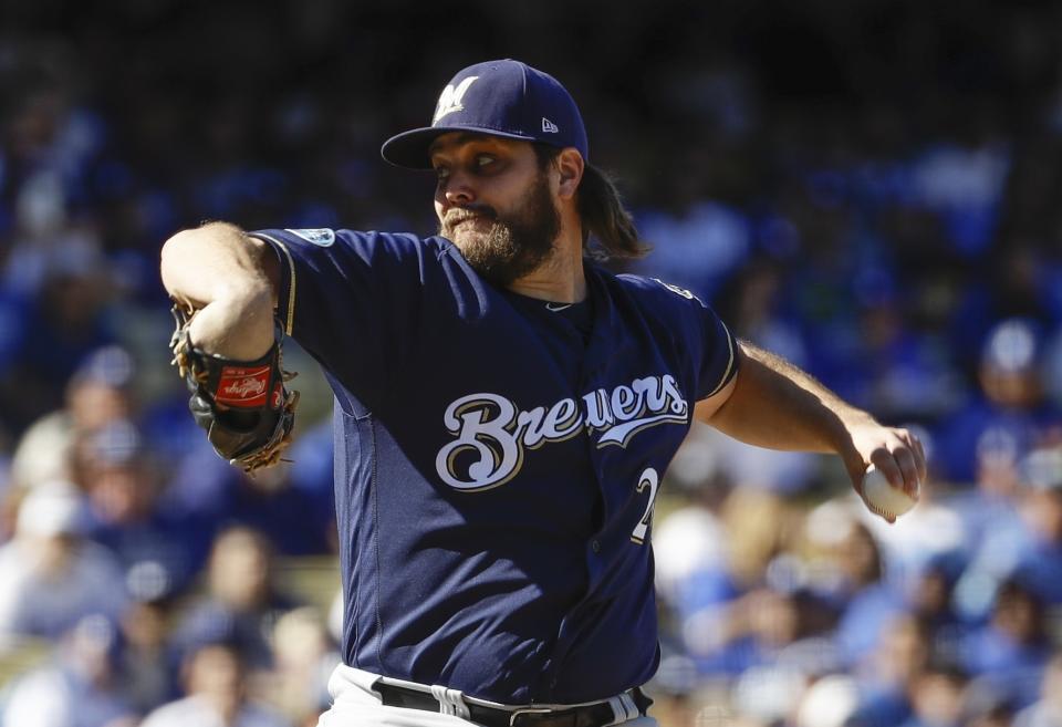 Wade Miley was pulled after one batter in Game 5 of the NLCS. (AP Photo)