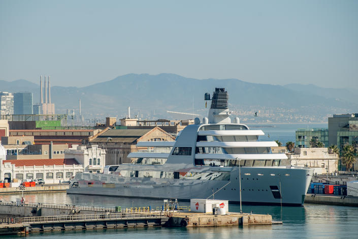 Roman Abramovich's Super Yacht Solaris is seen moored at Barcelona Port on March 01, 2022 in Barcelona, Spain. (Photo by David Ramos/Getty Images)